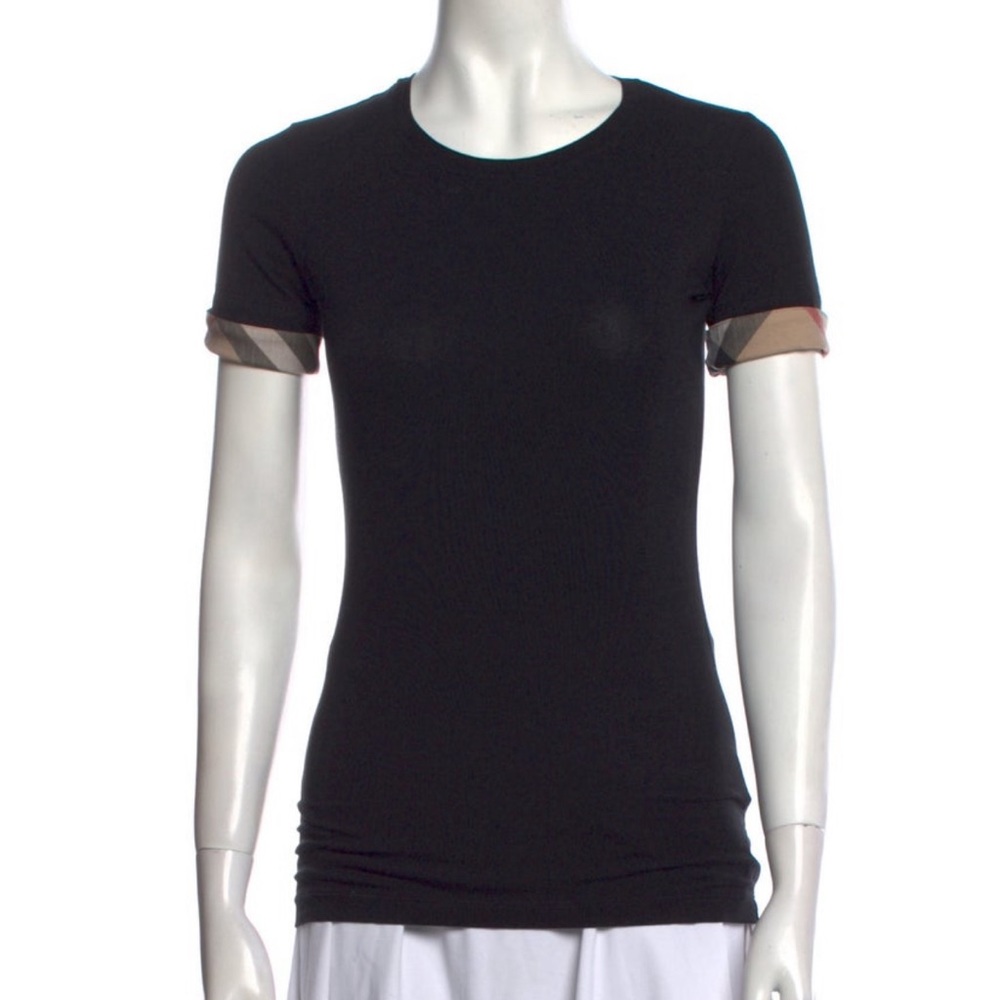 Burberry T-Shirt. Black. House Check Pattern. Short Sleeve with Crew Neck.